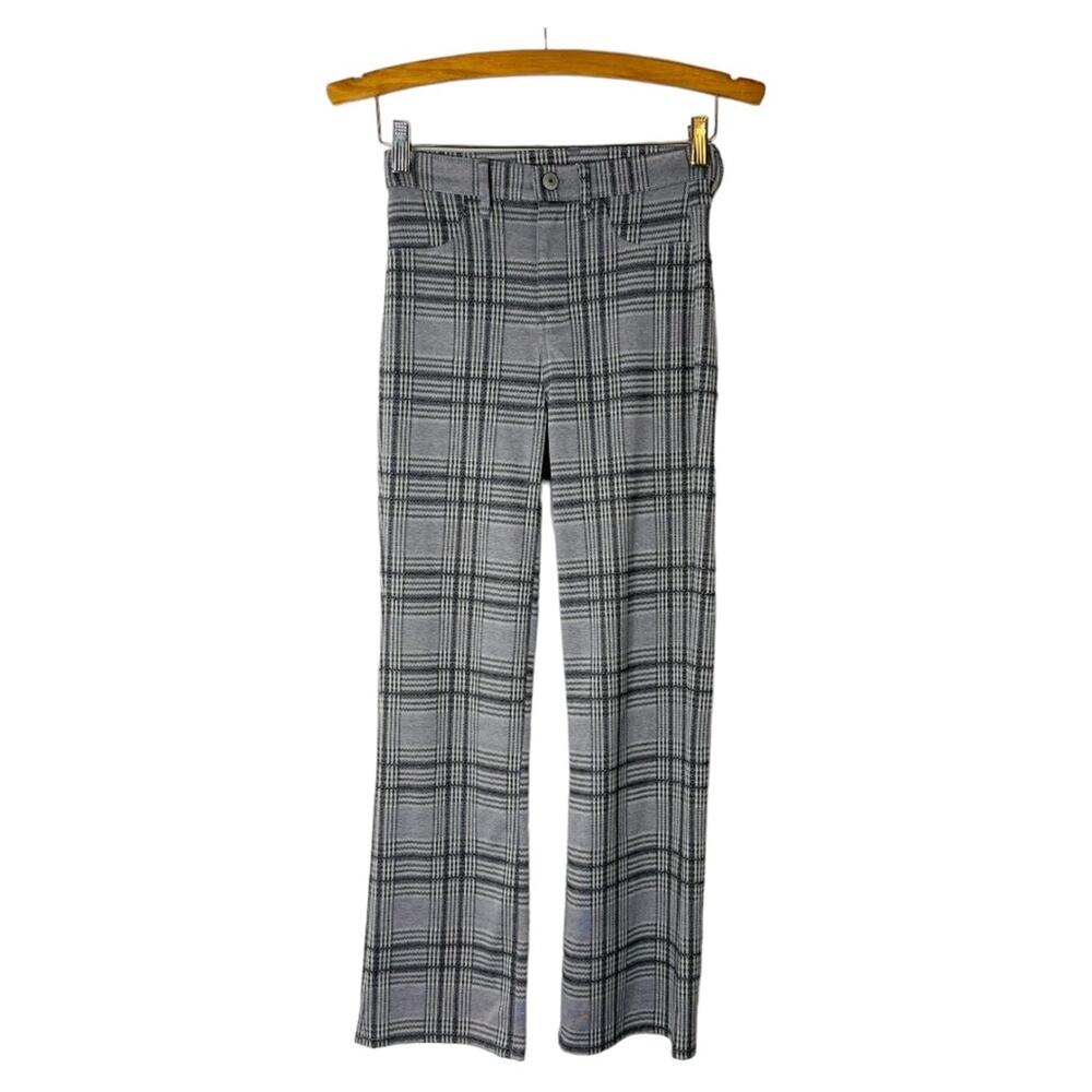 AEO grey black white plaid stretchy crop skinny flare preppy academia pants 00